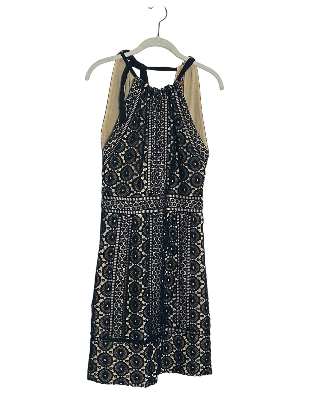 Tory Burch Navy Crochet Lace Halter Dress Size 2 Silk Lined Midi